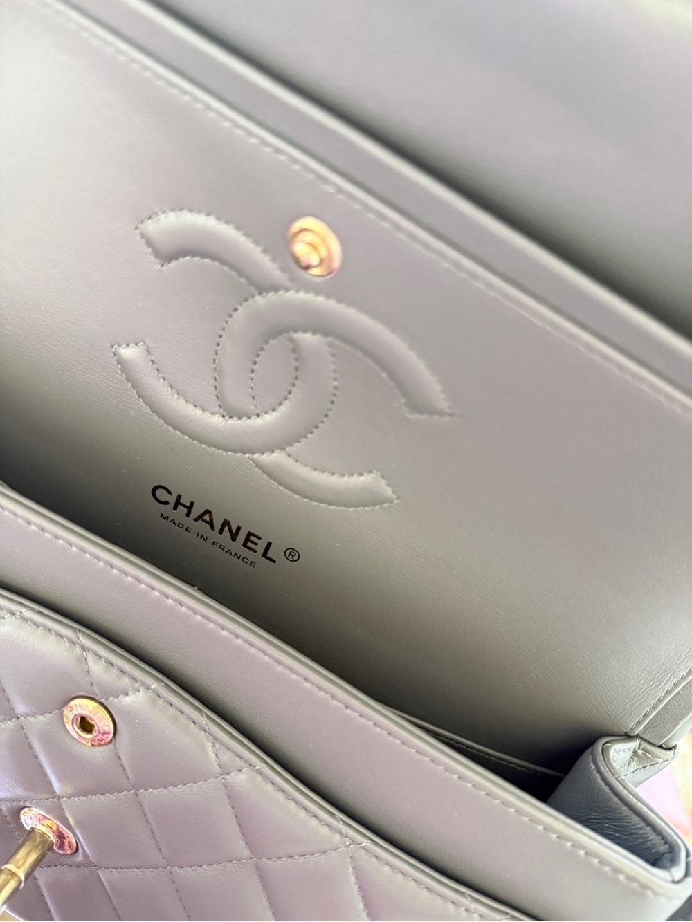 CHANEL Lambskin Quilted Medium Double Flap Bag in Gray - Picture 6 of 6